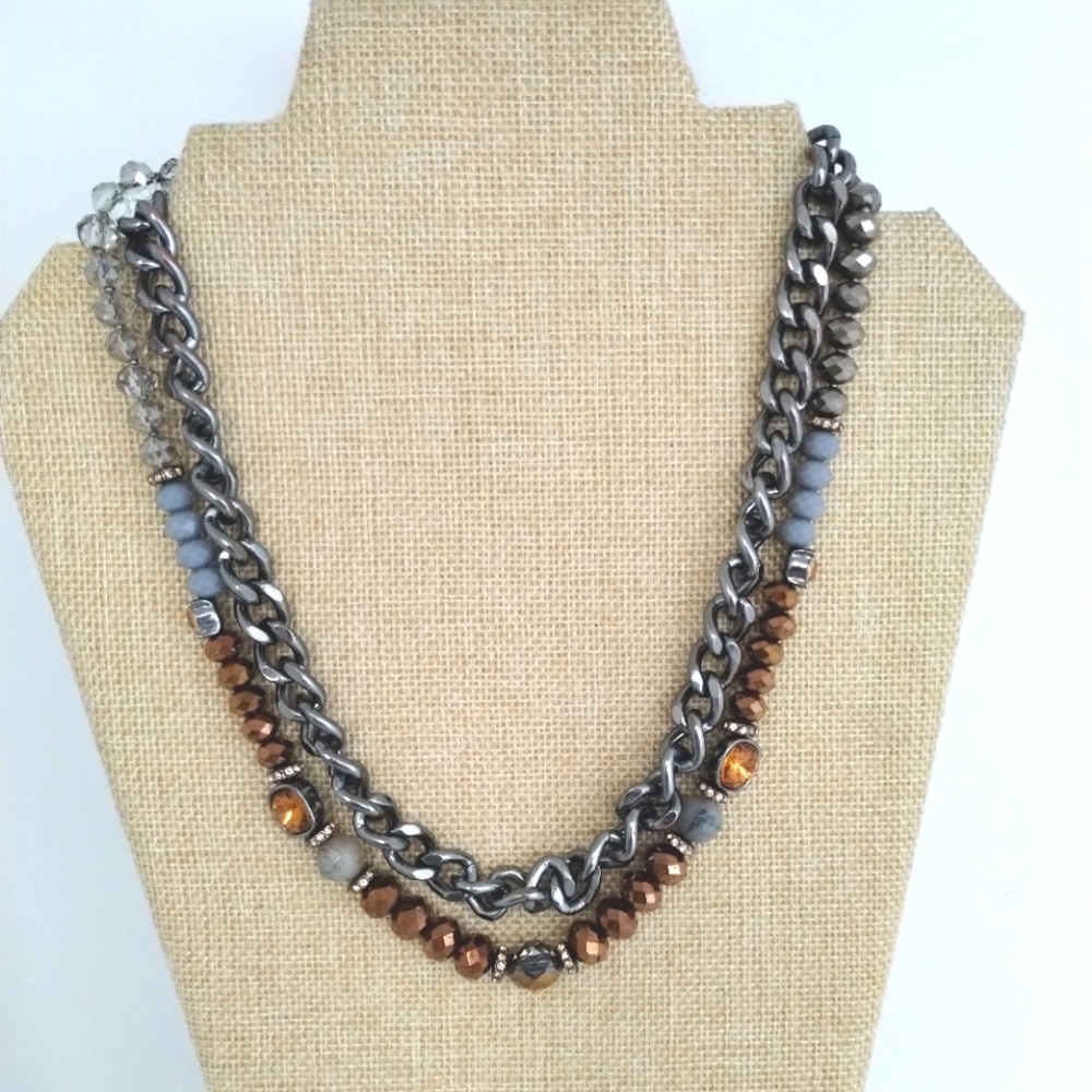 Vera Wang Necklace Chain Double Stranded Copper Gun Metal Designer